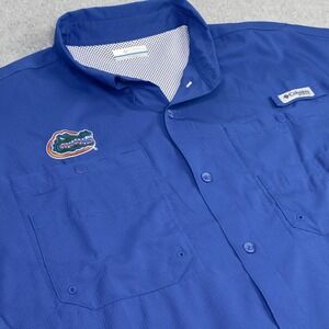 Columbia PFG Florida Gators Mens Size XL Blue Vented Fishing Shirt Boating Beach